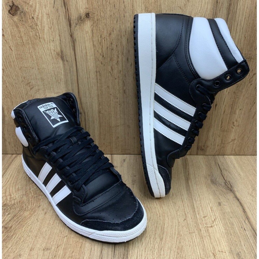 ADIDAS Top Ten High Top Sneaker Shoes Black Leather Size 10.5 EF2518 Very Nice